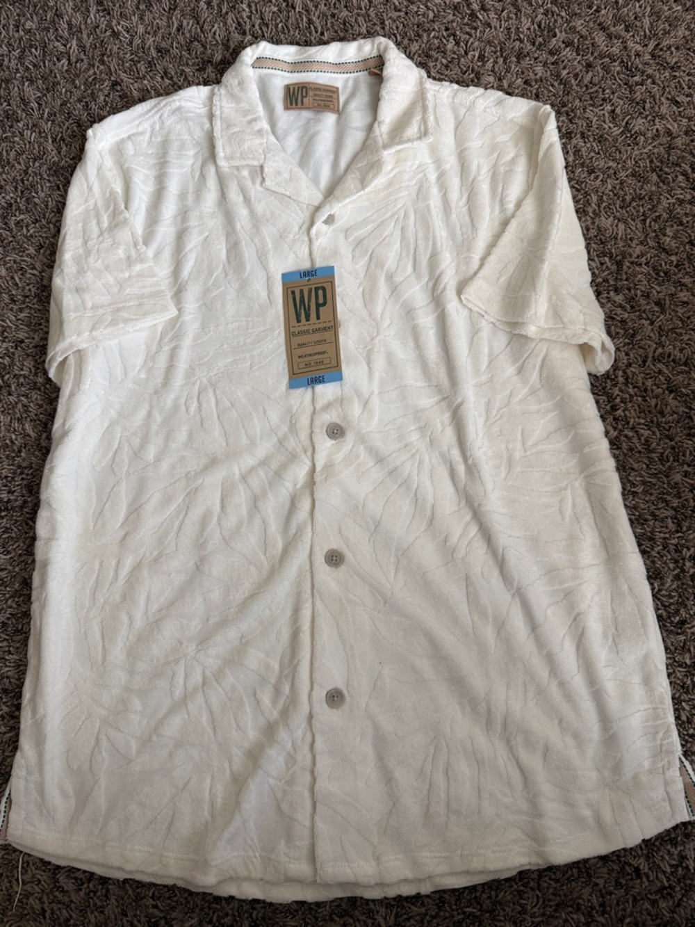 WP Men's White Short-Sleeve Textured Camp Collar Button-Down Shirt